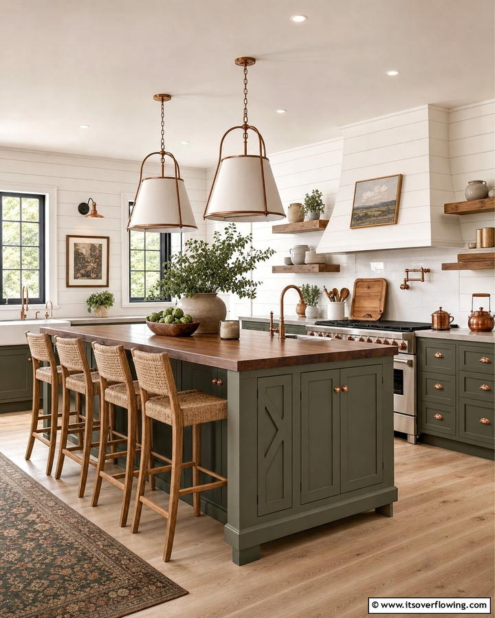 Earthy Olive Green Island - 25 Kitchen Island Color Ideas to Refresh Your Space
