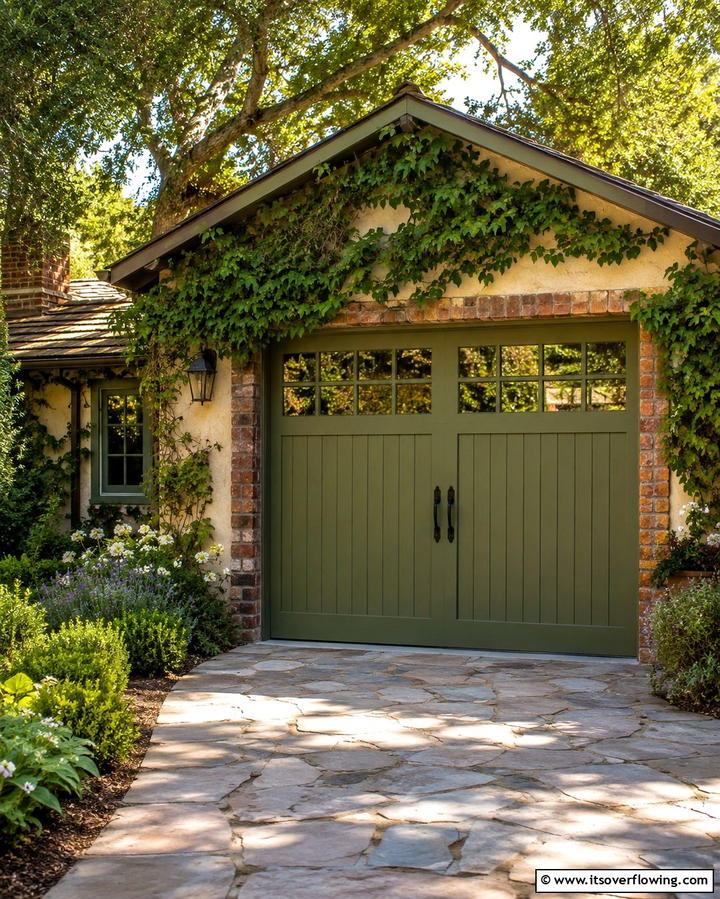 Earthy Olive Green - 25 Garage Door Paint Ideas to Boost Curb Appeal
