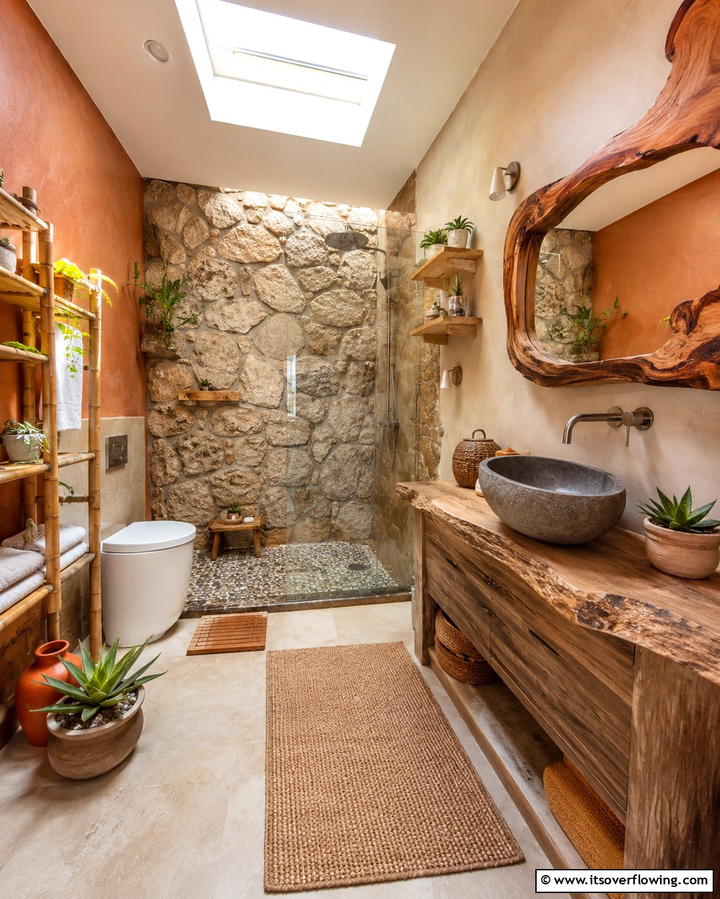 Earthy Organic Elements - 30 Romantic Bathroom Ideas for a Luxurious Spa Retreat