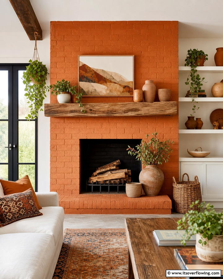 Earthy Organic Warmth - 21 Painted Brick Fireplace Makeovers for Modern Interiors