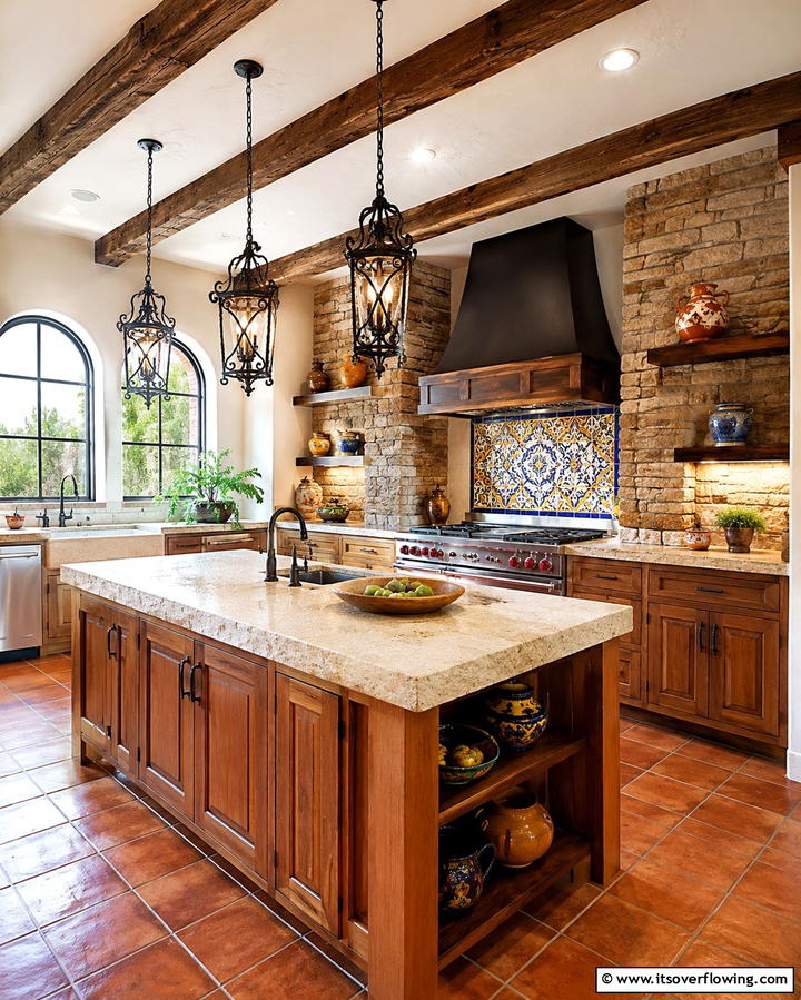Earthy Stone Details - 30 Spanish Style Kitchen Ideas for Old-World Elegance