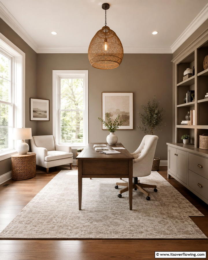 Earthy Taupe Balance - 30 Home Office Paint Colors- Boost Productivity & Style