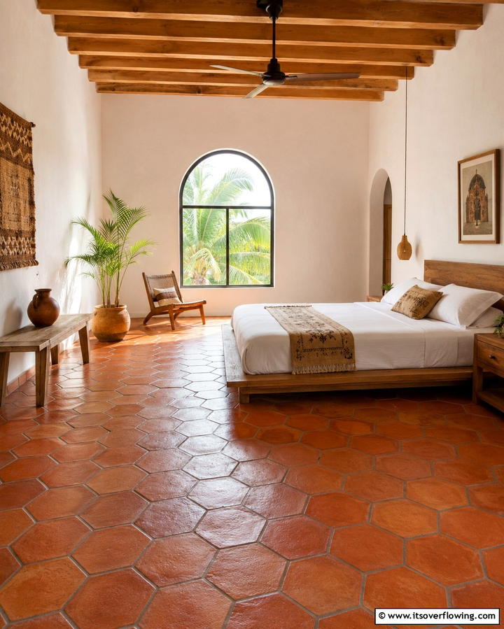 Earthy Terracotta Flooring - 25 Mexican Bedroom Ideas for a Cultural Retreat