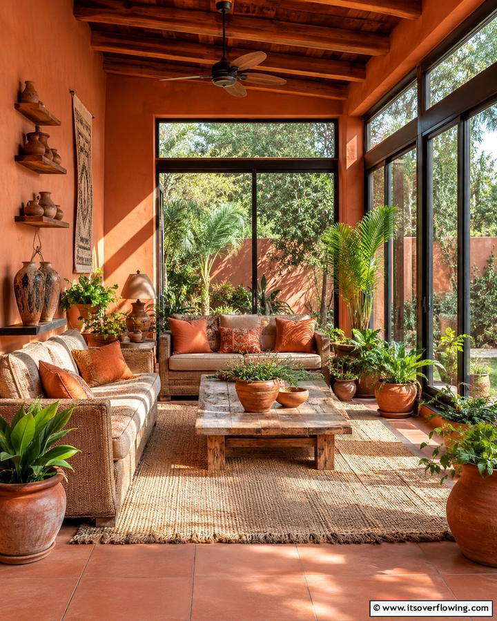 Earthy Terracotta Warmth - 20 Sunroom Color Ideas to Brighten Your Space