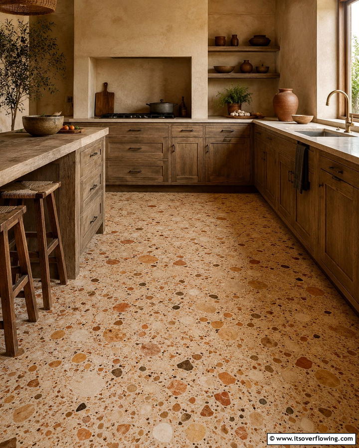 Earthy Terrazzo with Warm Tones - 25 Terrazzo Kitchen Floor Ideas for a Unique Look