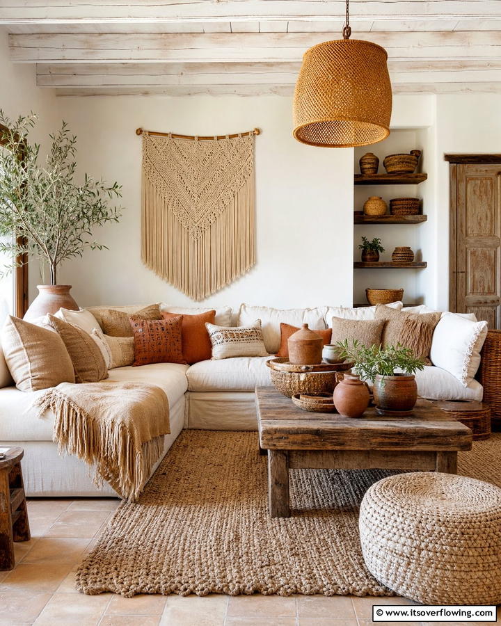 Earthy Textural Elements - 21 Country Living Room Ideas with Rustic Elegance