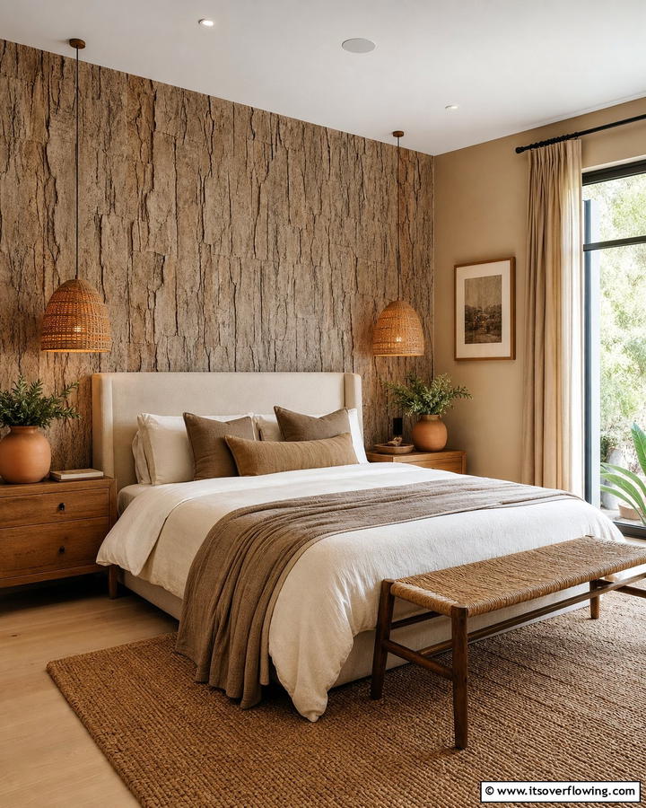 Earthy Textured Wallpaper - 21 Earthy Bedroom Ideas for a Calming Retreat