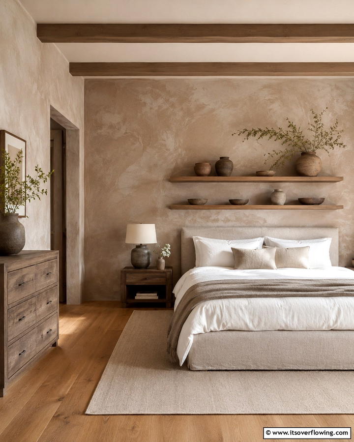 Earthy Toned Limewash Walls - 25 Limewash Bedroom Ideas for a Serene Retreat