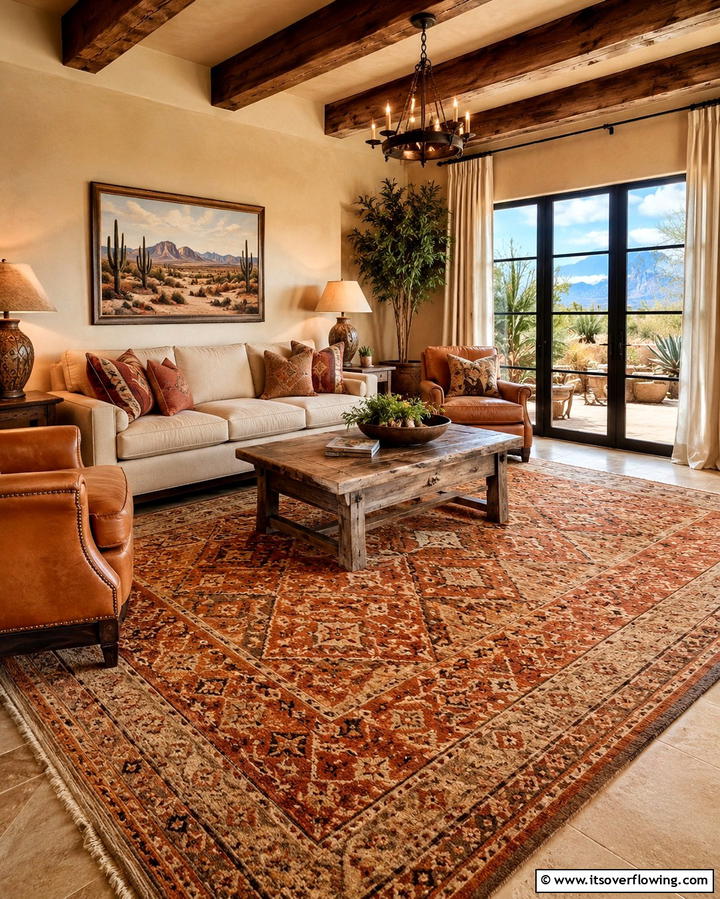 Earthy Toned Rugs for Warmth - 30 Warm Southwestern Living Room Decor Concepts