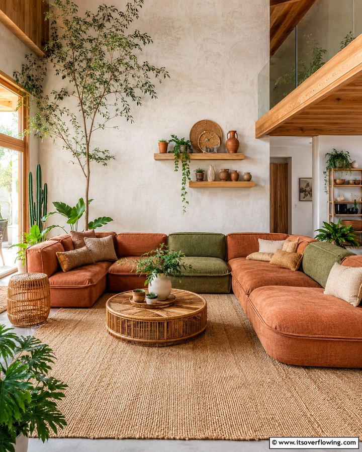Earthy Toned Sectional Arrangements - 30 Sectional Living Room Ideas for Flexible Seating