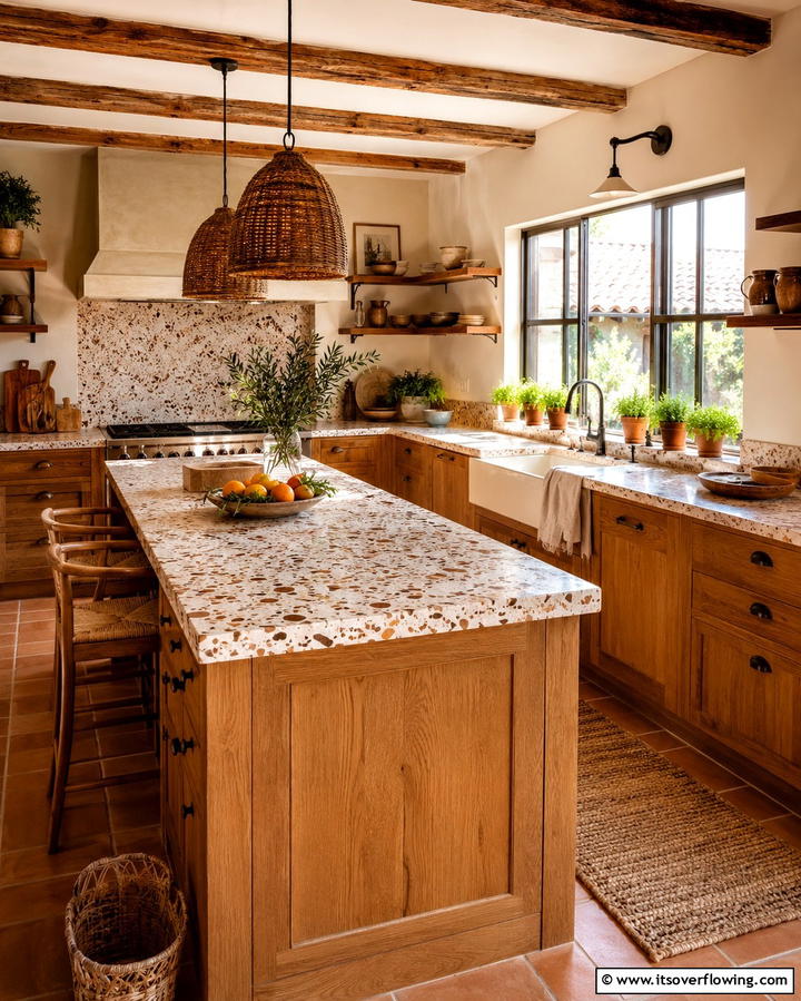 Earthy Toned Terrazzo with Natural Hues - 20 Terrazzo Kitchen Countertops for a Unique Look