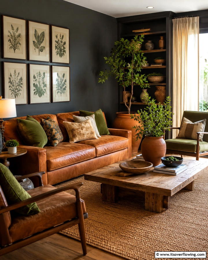 Earthy Tones Balance - 30 Striking Contrasting Living Rooms Featuring Dark Grey Walls