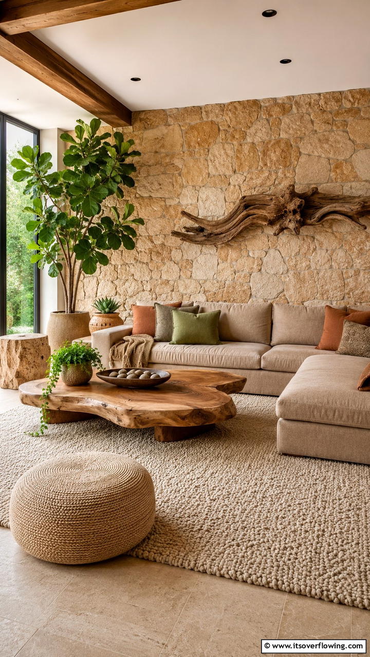 Earthy Tones and Natural Elements - 30 Boho Chic Living Room Ideas for a Cozy and Eclectic Vibe