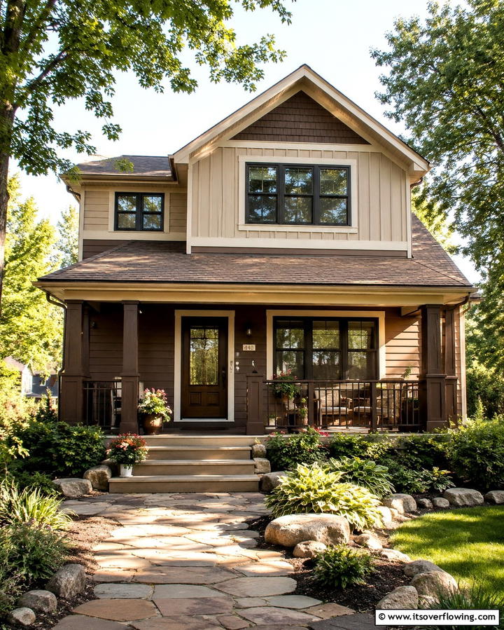 Earthy Warmth with Brown and Beige - 20 Two-tone Siding Designs for Modern Home Exteriors
