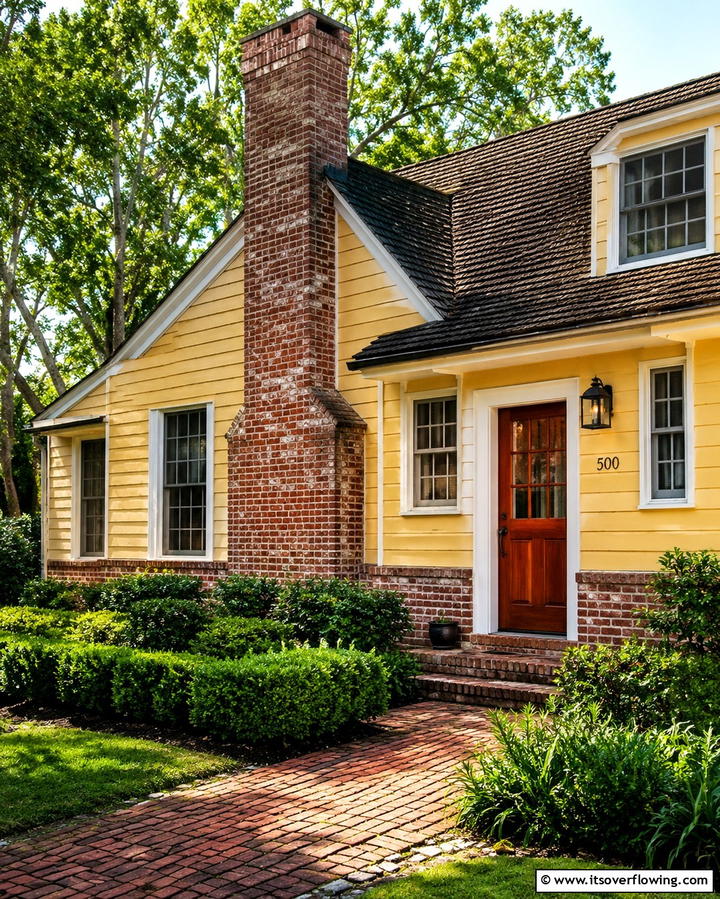 Earthy Yellow with Green Accents - 25 Yellow Exterior Home Ideas for a Bright Look