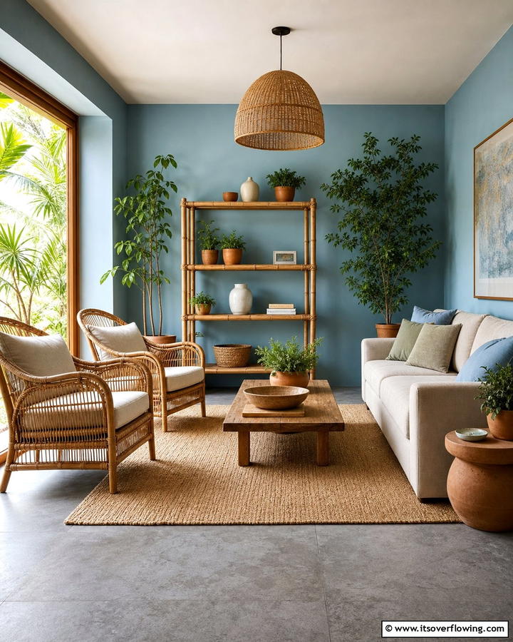 Earthy and Organic - 20 Grey Floor Living Room with Blue Walls Ideas