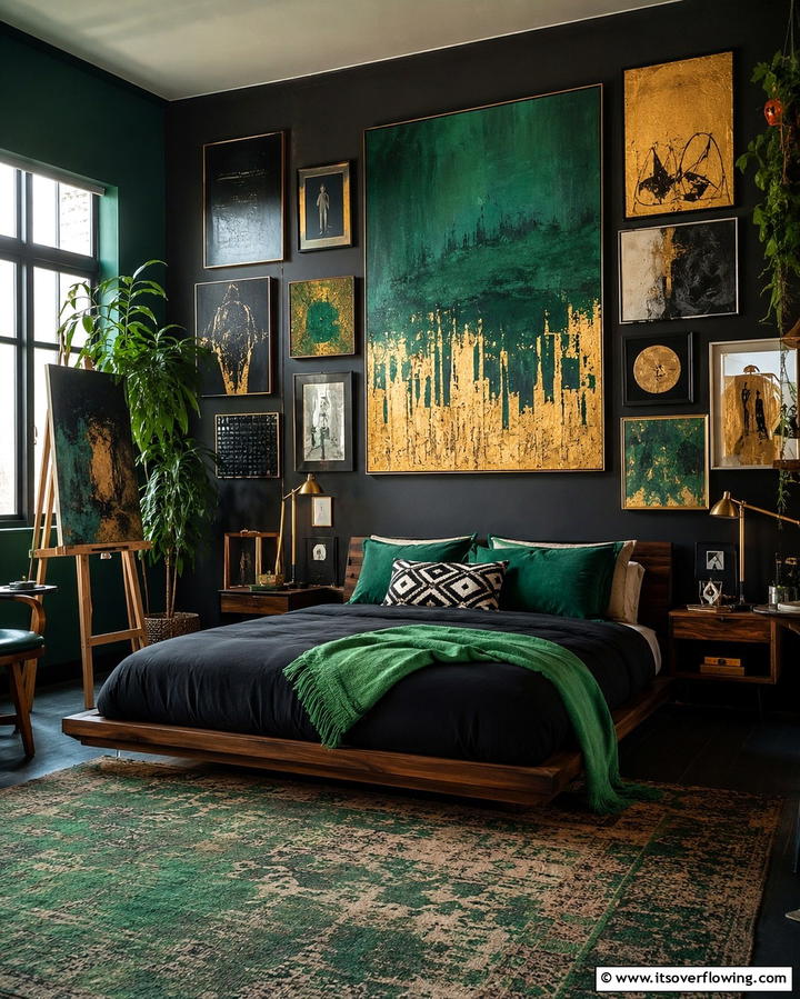 Eclectic Art Displays - 30 Moody Dark Boho Bedroom Decor Inspirations for Cozy Nights
