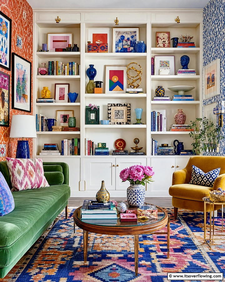 Eclectic Art Showcase - 30 Creative Bookshelf Decor Ideas for Organized Living Spaces
