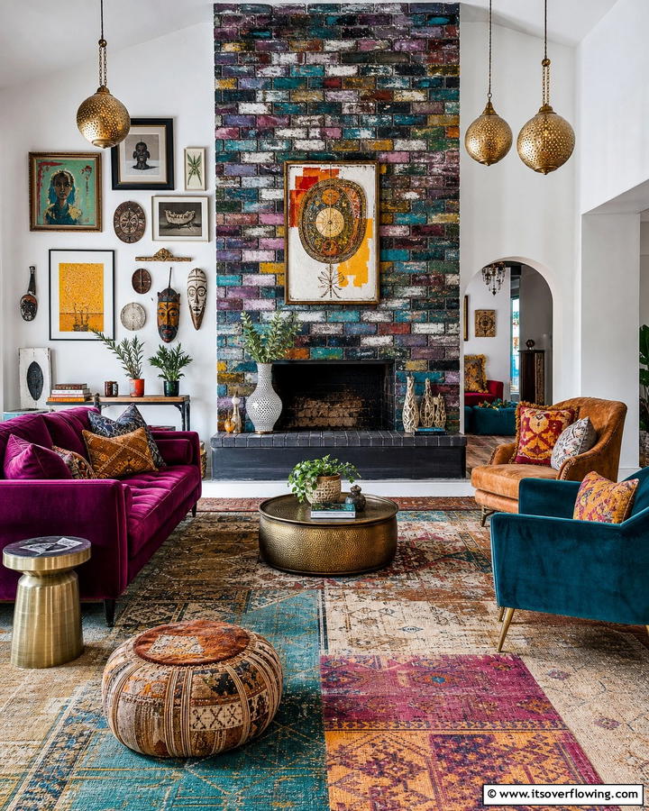 Eclectic Artful Display - 21 Painted Brick Fireplace Makeovers for Modern Interiors