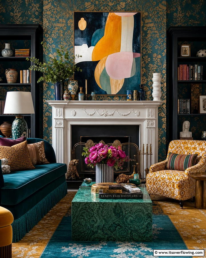 Eclectic Artistic Touch - 21 Fireplace Decor Ideas to Style Your Mantel Year-Round