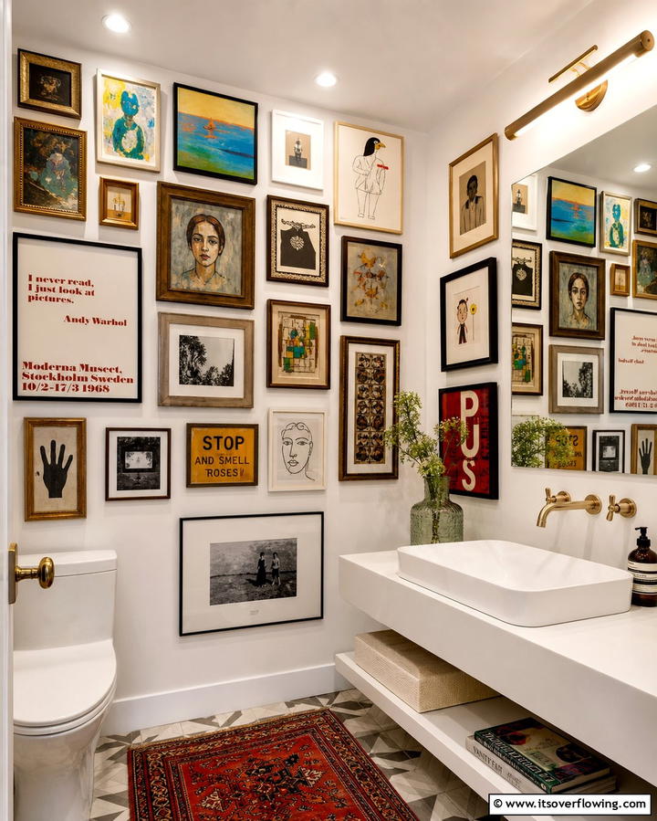Eclectic Artwork Displays - 20 Eclectic Powder Room Ideas for a Unique Look