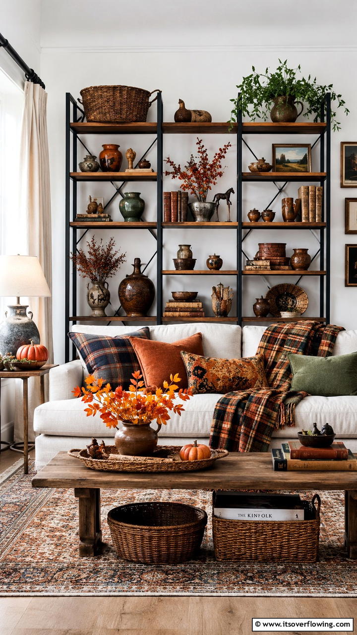 Eclectic Autumn Collections - 30 Cozy Fall Living Room Ideas to Embrace Autumn Vibes