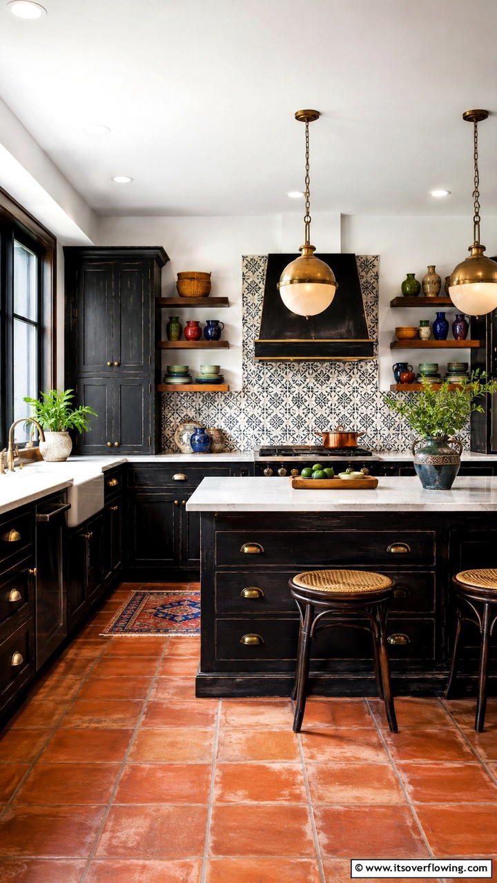 Eclectic Black Chalked Cabinets - 30 Black Kitchen Cabinet Ideas for Bold Modern Spaces