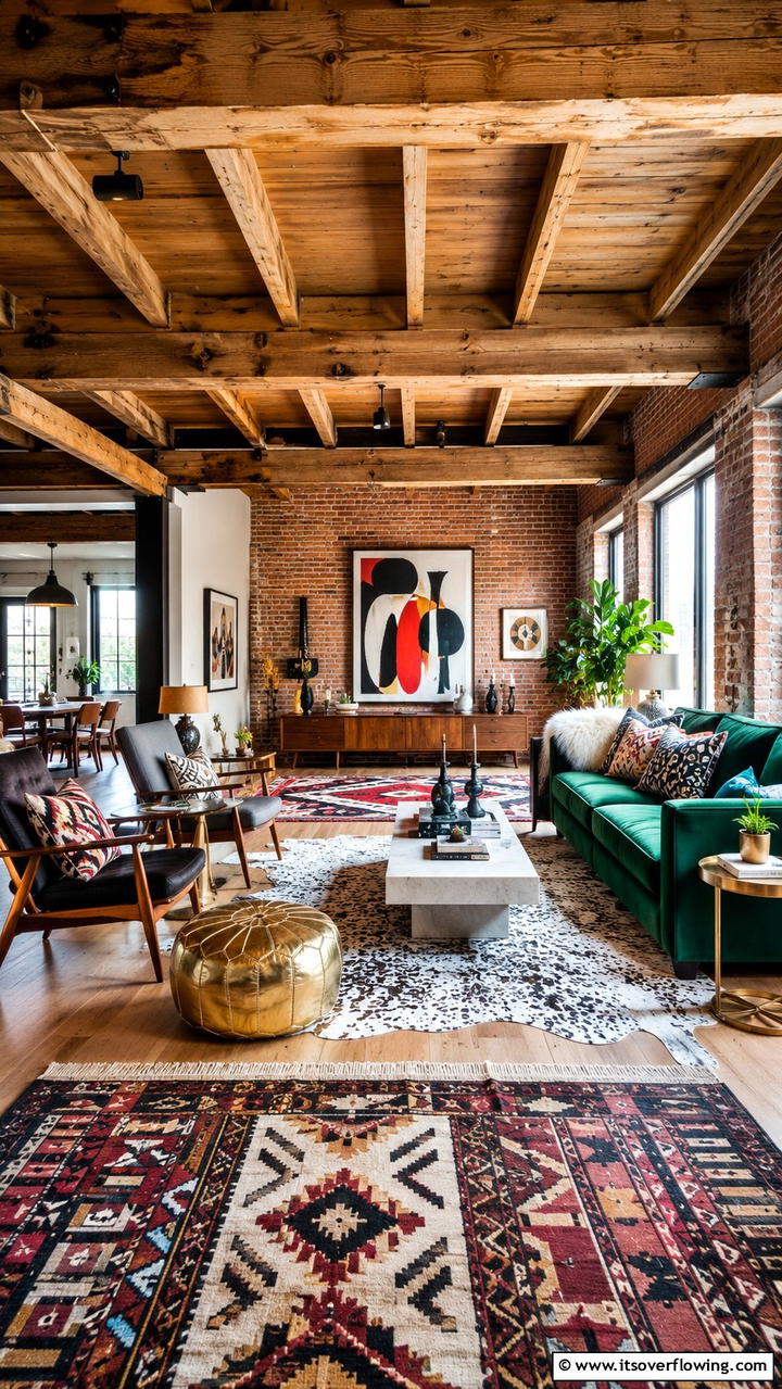 Eclectic Blend of Styles - 30 Exposed Beam Living Room Ideas for Rustic Charm