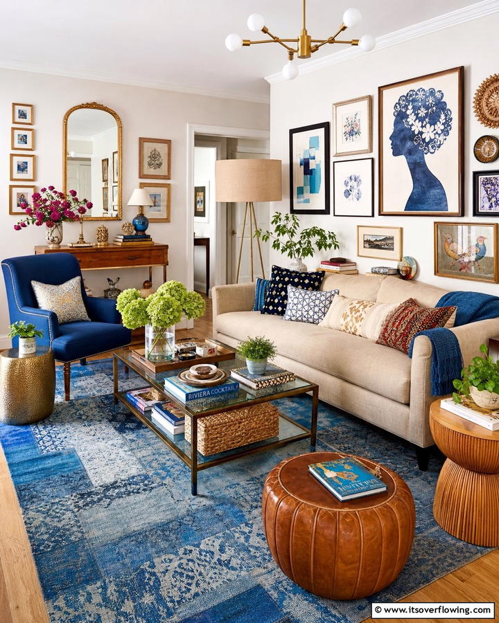 Eclectic Blue and Beige Living Room - 20 Blue and Beige Living Room Ideas- Serene Spaces