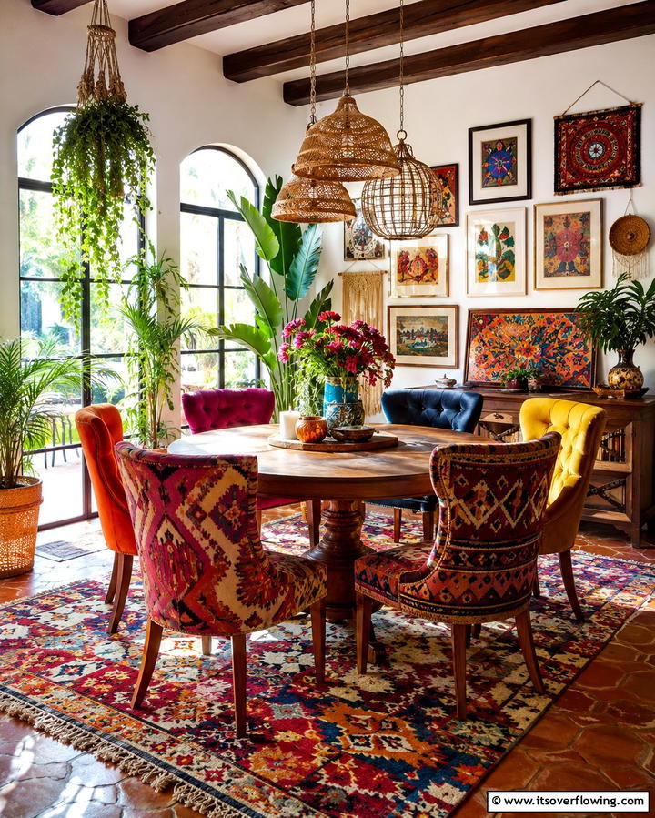 Eclectic Bohemian Dining Ambiance - 30 Sunroom Dining Room Ideas for Bright and Airy Meals