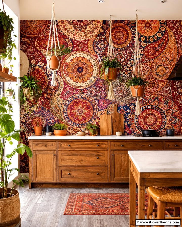 Eclectic Bohemian Mix - 30 Kitchen Wallpaper Ideas- Bold Backsplashes & Accent Walls