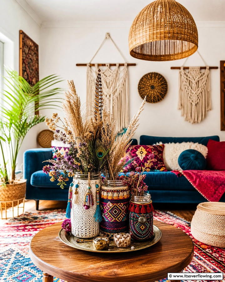 Eclectic Bohemian Mix - 30 Charming Mason Jar Centerpiece Ideas for Every Season