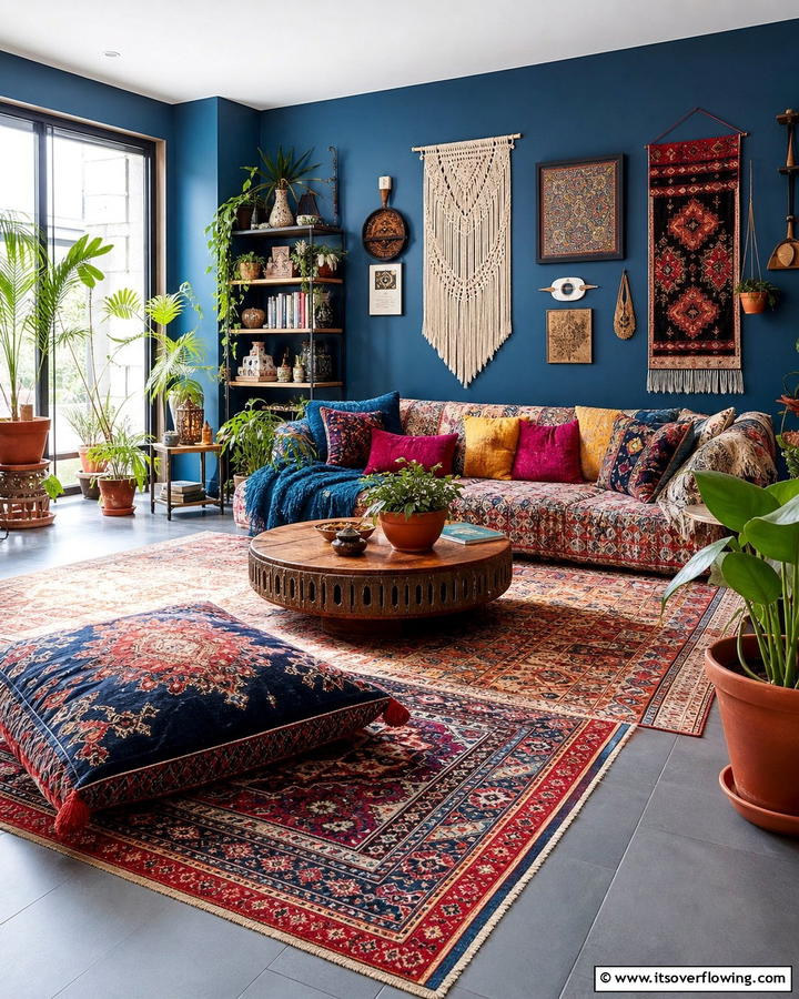 Eclectic Bohemian Vibes - 20 Grey Floor Living Room with Blue Walls Ideas