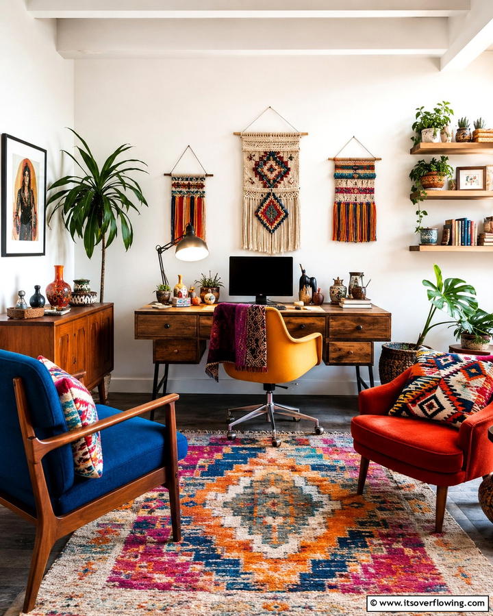 Eclectic Boho Vibe Workspace - 30 Bohemian Home Office Ideas for Eclectic Workspace Vibes