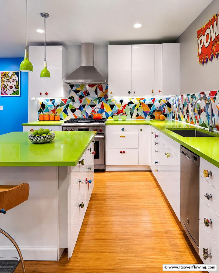 Eclectic Energy with Lime Green Epoxy - 25 Kitchen With Green Countertops Ideas for Freshness