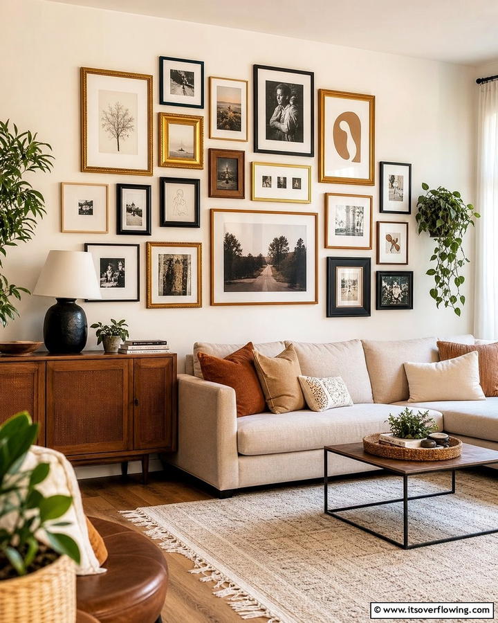 Eclectic Frame Mix Display - 21 Innovative Blank Wall Ideas to Maximize Your Space