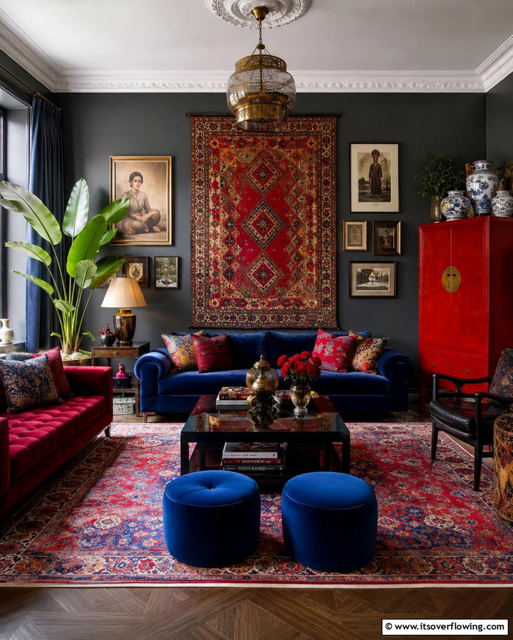 Eclectic Fusion - 30 Striking Contrasting Living Rooms Featuring Dark Grey Walls