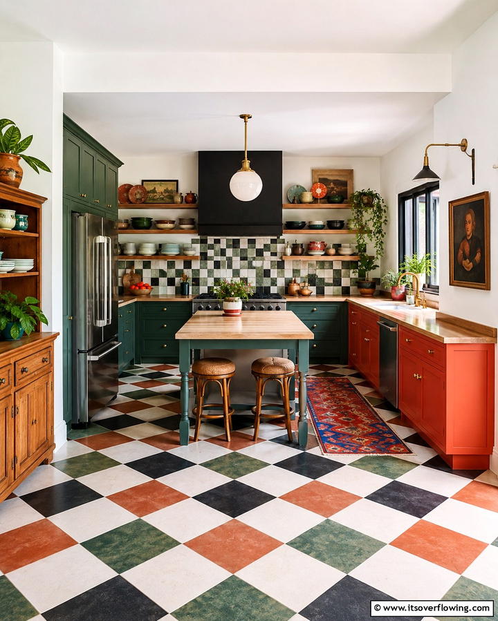 Eclectic Fusion Design - 30 Kitchens with Checkered Floors- Retro-Inspired Designs