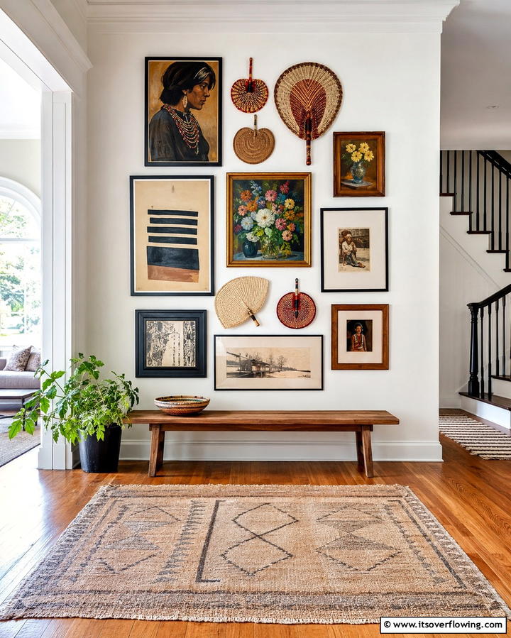 Eclectic Gallery Wall - 30 Bohemian Hallway Decor Ideas for a Welcoming Entryway