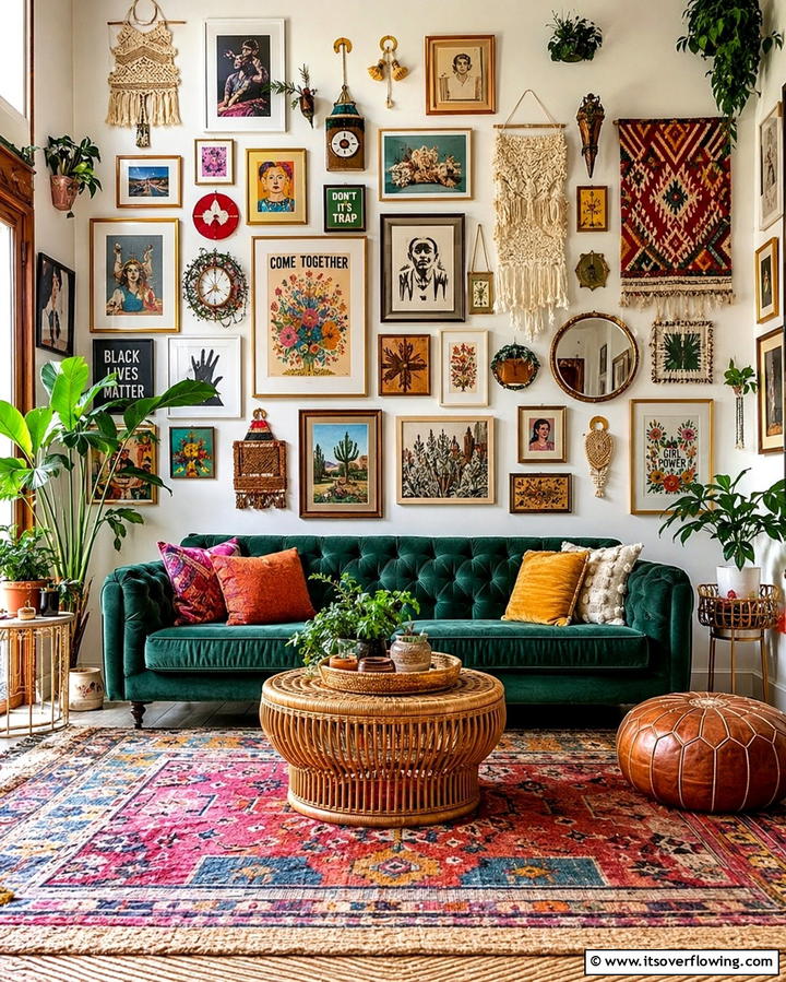 Eclectic Gallery Walls - 25 Colorful Boho Living Room Ideas for a Vibrant Space