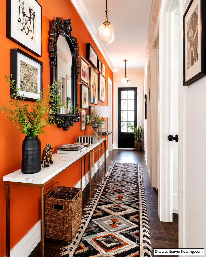 Eclectic Hallway Highlight - 20 Orange Accent Wall Ideas to Brighten Your Space