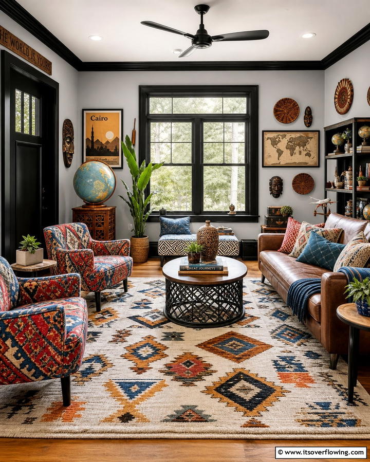 Eclectic Mix - 25 Living Room With Grey Walls and Black Trim Ideas