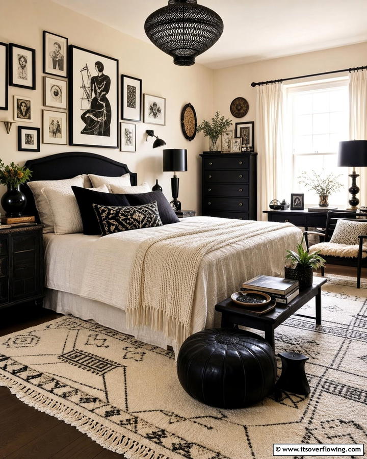 Eclectic Mix for Creative Expression - 21 Cream & Black Bedroom Ideas- Sophisticated Contrast