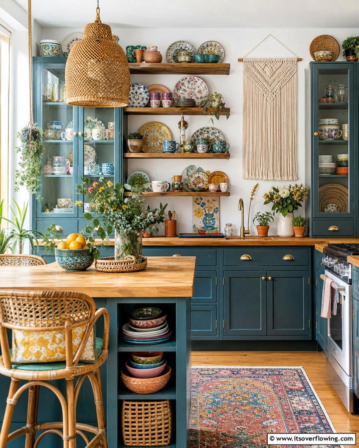 Eclectic Mix of Dinnerware - 25 Boho Kitchen Ideas for a Cozy and Eclectic Vibe