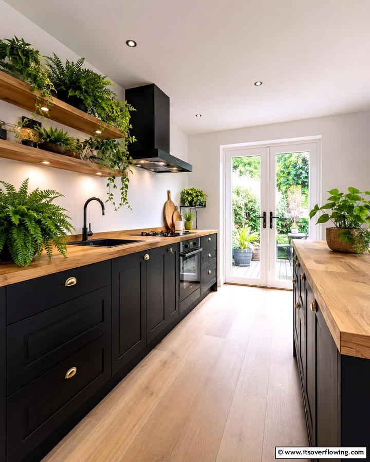 Eclectic Mix of Materials - 25 Kitchen With Black Cabinets And Wood Countertops Ideas