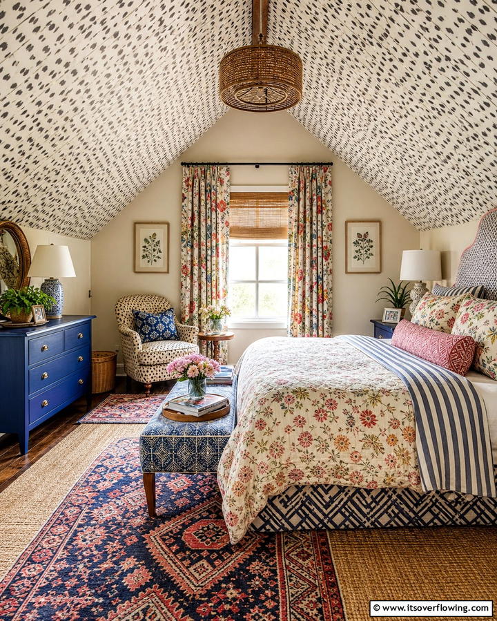 Eclectic Mix of Patterns - 25 Attic Bedroom Ideas to Transform Your Space