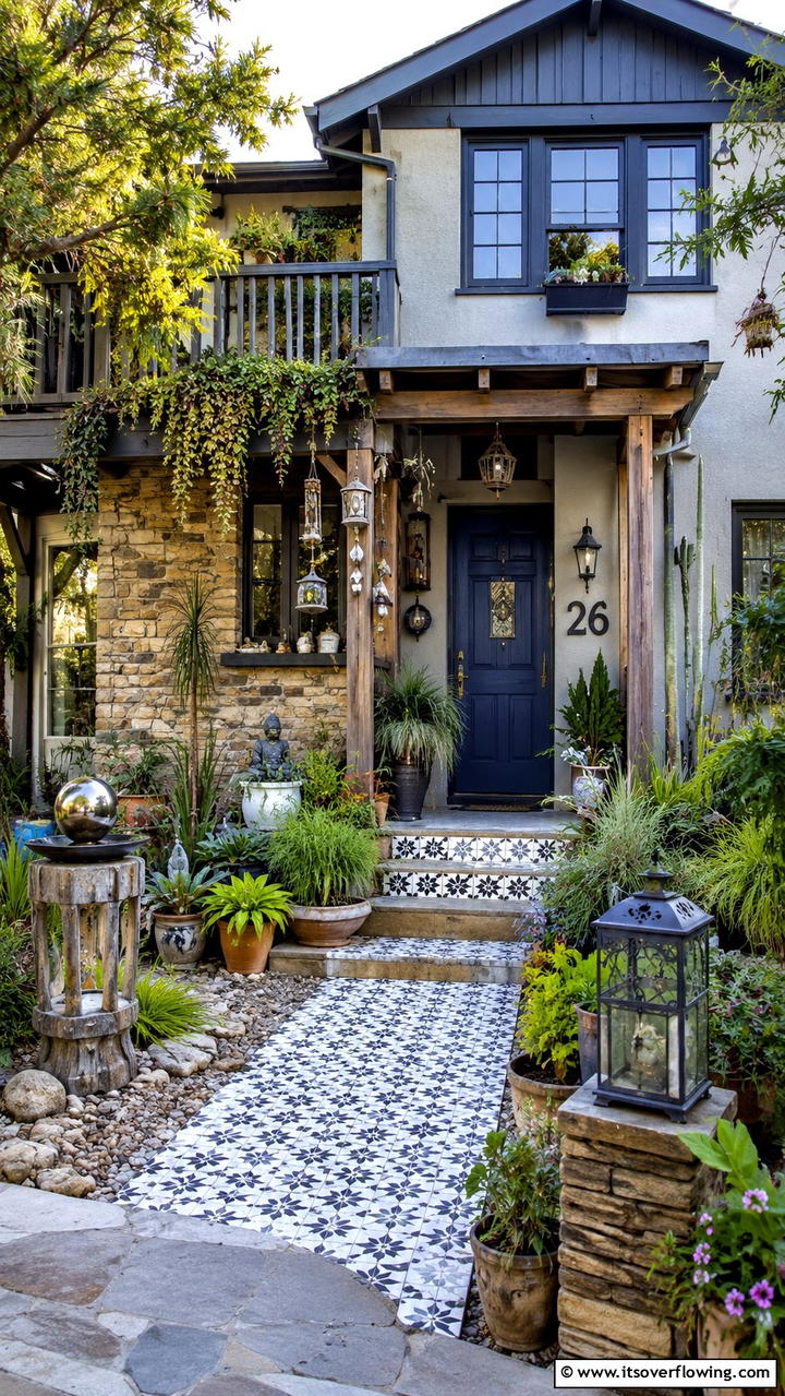 Eclectic Mix of Styles - 30 Grey House With Blue Door Ideas- Charming Curb Appeal