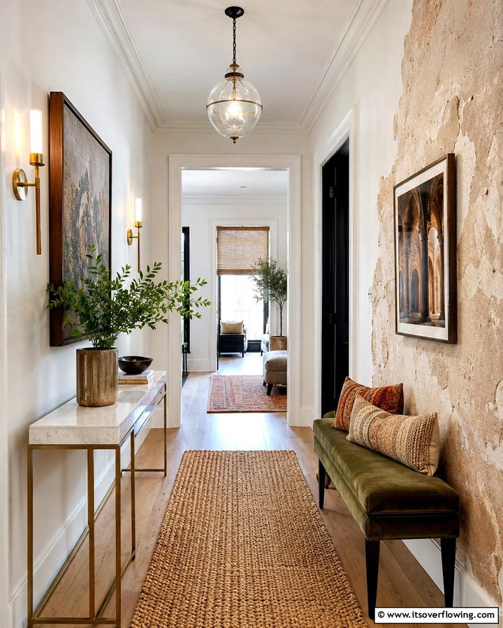 Eclectic Mix of Textures - 30 Hallway Decor Ideas to Maximize Narrow Spaces