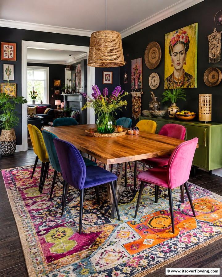Eclectic Mix with Vibrant Decor - 25 Dark Wood Floor Dining Room Ideas for a Classic Look