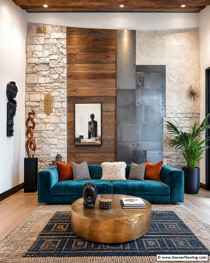 Eclectic Mixed Material Accents - 30 Wall Covering Ideas to Transform Your Interior Design